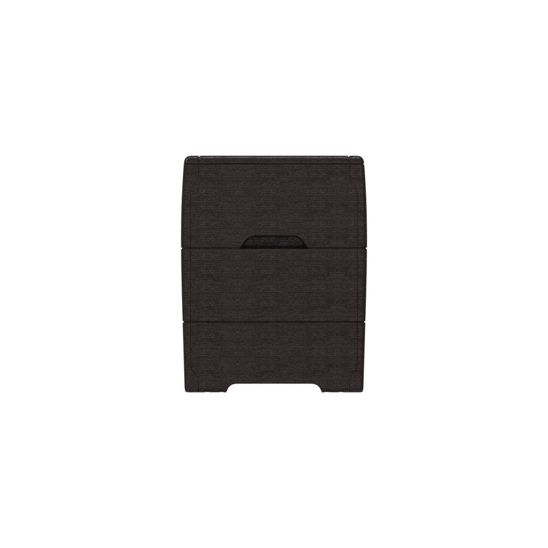 Side view of a Brown Duramax 270 Liter Outdoor Storage Box.