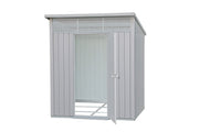 front side view of the Duramax Palladium Metal Shed 6' x 5' with nothing inside and open door