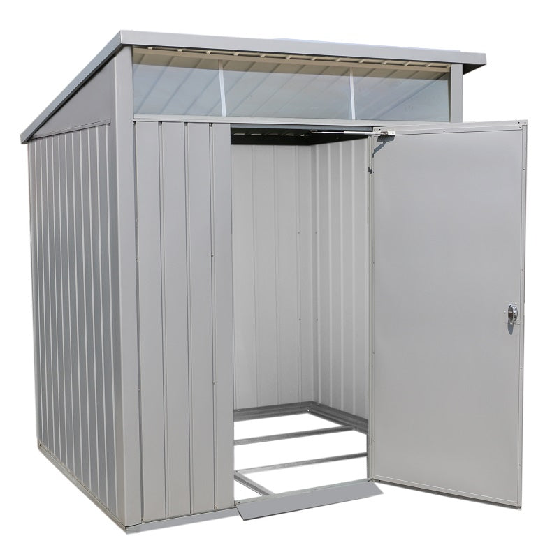 side view of the Duramax Palladium 6' x 5' Metal Shed with opened door.